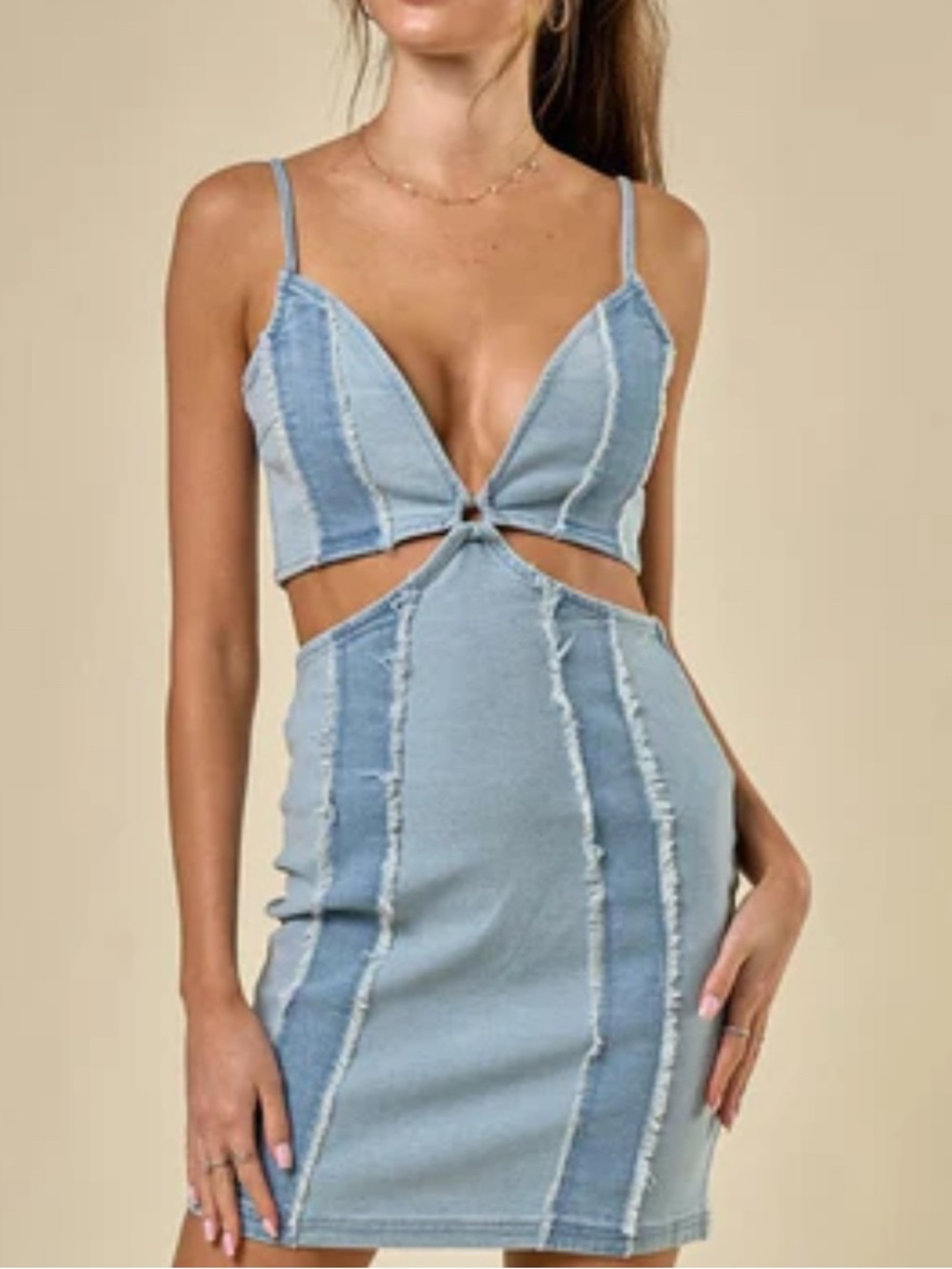 Blue Blush Light Denim Patchwork Mini Dress